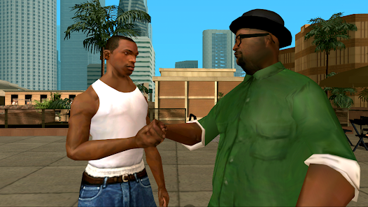 Dos personajes del videojuego saludandose dandose las manos